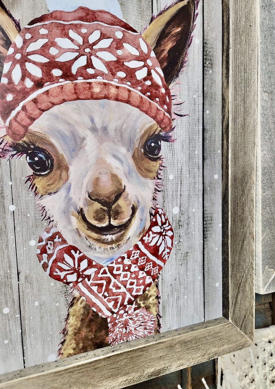 Framed Llama wall decor - Rustic Farmhouse print