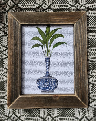 antique style vase on book passage - rustic frame print