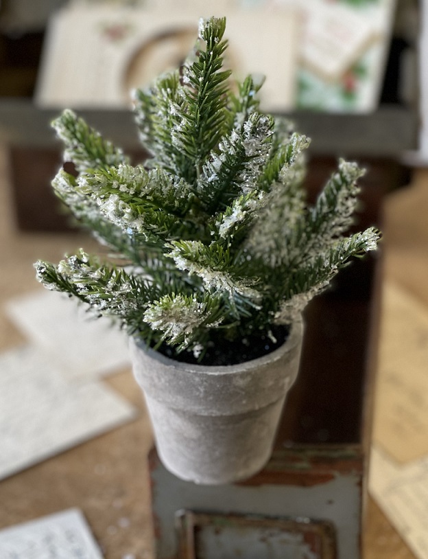 Frosty Ice Faux Potted Pine