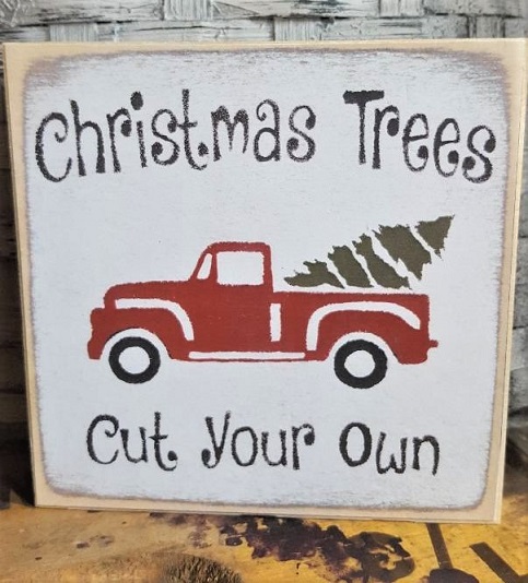 wood Christmas Tree block sign 5 x 5