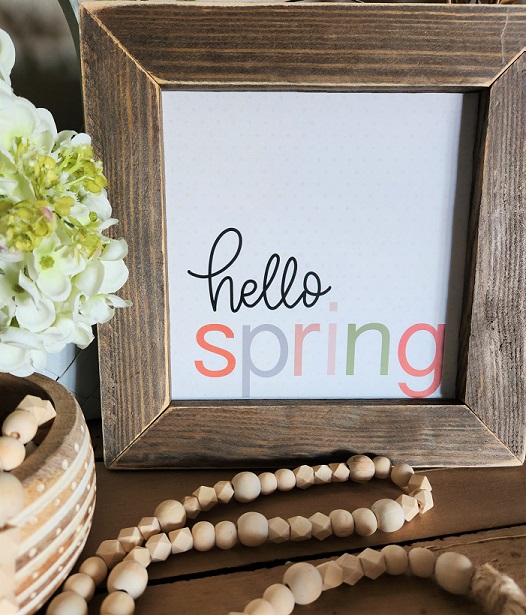Hello Spring wood frame print