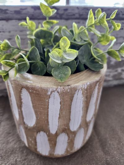 planter - carved wood pot