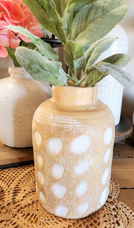 Boho white wash wood vase